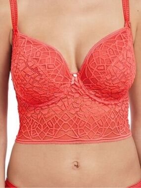 NWT Freya Coral Lace Longline Bralette Bra US 34H